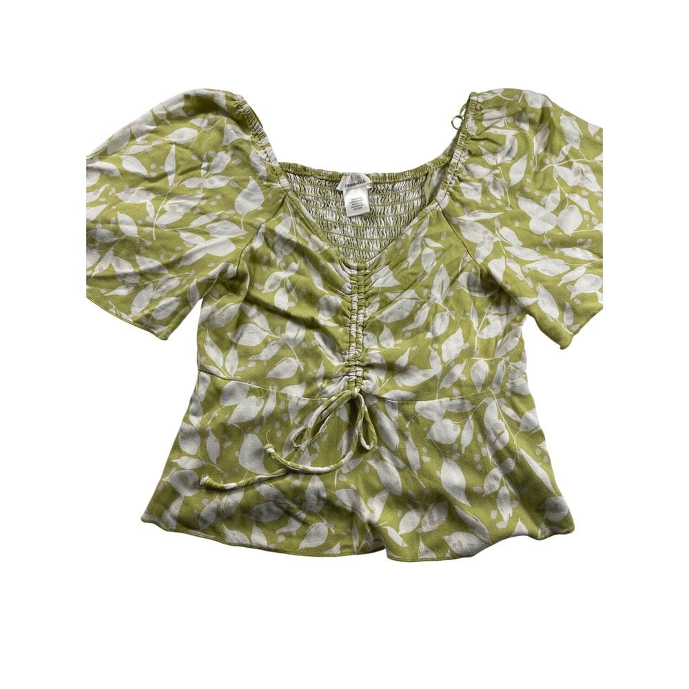 Urban Romantics Green Boho Fairy Smocked Peplum Top Square Neck Flutter sleeve